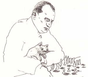 Alekhine et son chat aux Olympiades de 1935